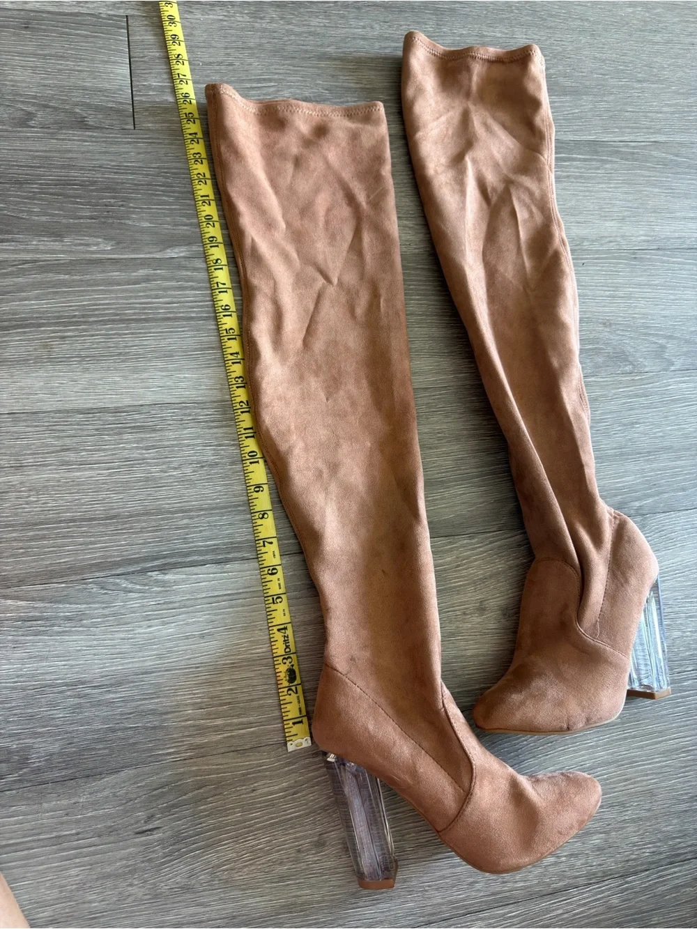 Windsor Women's Over-the-Knee Suede Boots in Tan with Clear Block Heel